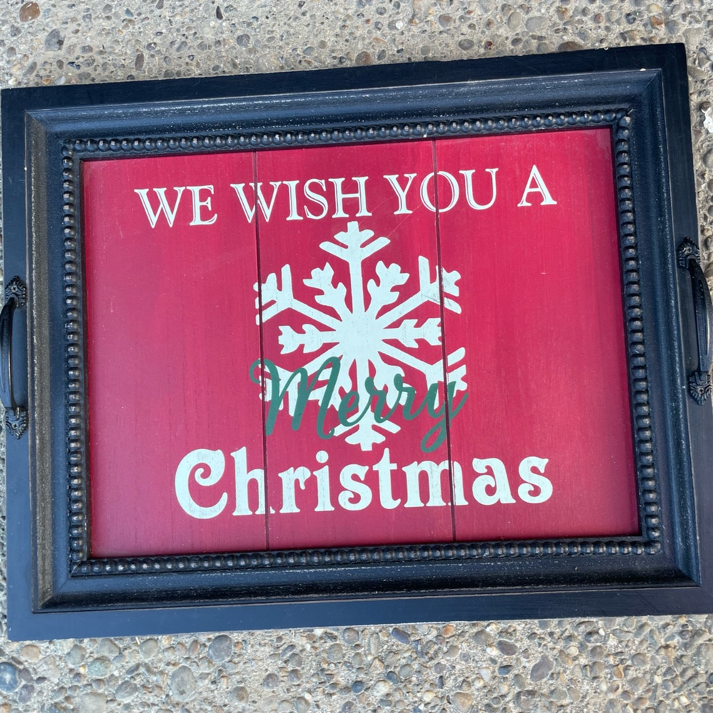 New Woodland Christmas WOODEN TRAY w/ Handle